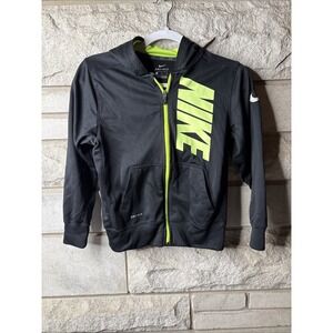 Nike Dri-fit Black and Green Hoodie Size Medium Boy's  Zip-Up Jacket with Hoodie
